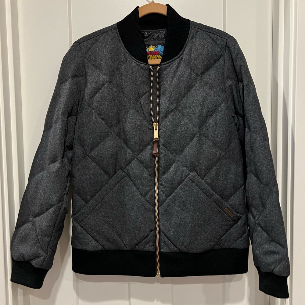 NWOT Eddie Bauer Charcoal Quilted Down Fabric Bomber Jacket